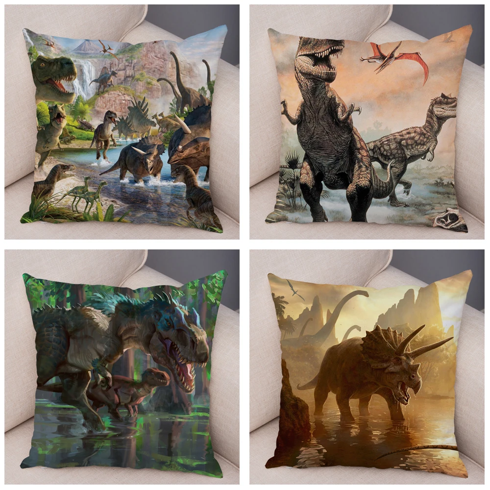 Home Decor Jurassic Dinosaur Cushion Cover  Wildlife Print Pillow  Car Sofa For Bedroom Living Room funda de almohada