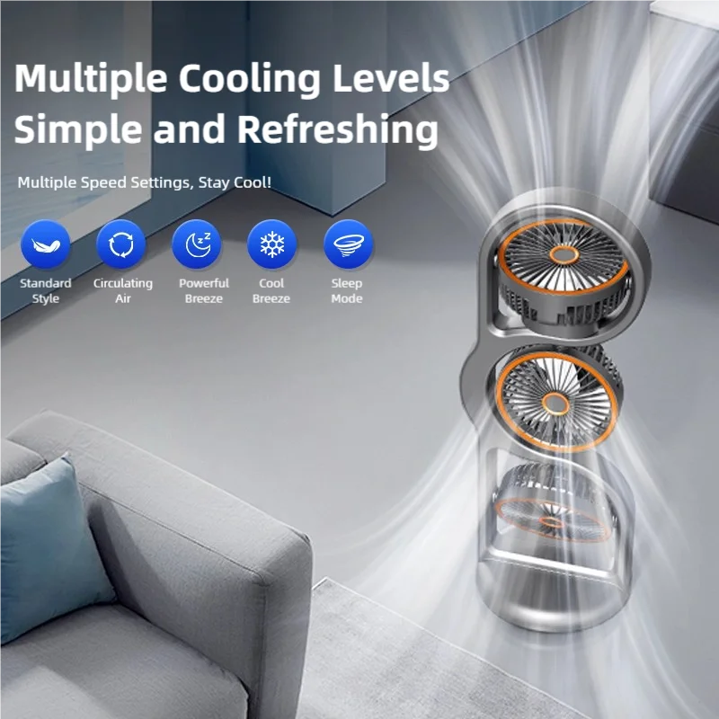 TINSOL New Portable USB Rechargeable Three-Head Fan – 360° Circulation, 5-Speed Wind, Dormitory and Outdoor Desktop Fan image 5