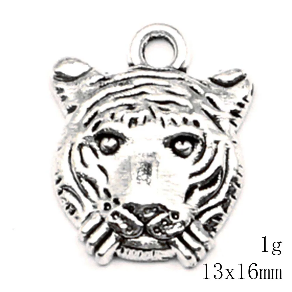 20pcs 13x16mm Tiger Head Charms Pendants Jewelry Making Handmade Products Jewelry Making Supplies Antique Silver Color