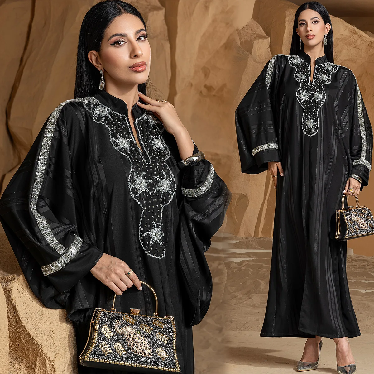 

Luxury Bead Dubai Abaya Ramadan Muslim Women Evening Party Dress Turkey Kaftan Eid Djellaba Kebaya Islam Jalabiya Morocco Caftan