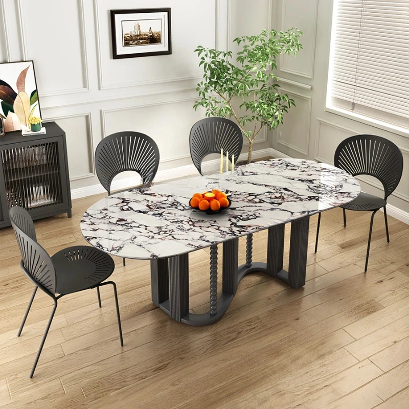 

French Marble Dining-Table Stone Plate Retro Modern Light Luxury Simple Ellipse Dining Table
