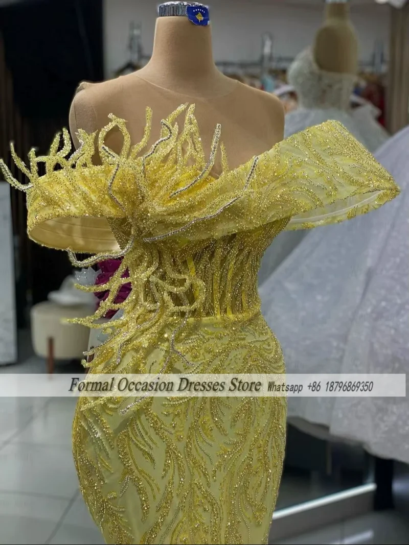 Impressionante amarelo sereia vestidos de noite para mulheres lantejoulas design vestido de festa de casamento dubai feminino porm vestidos personalizados