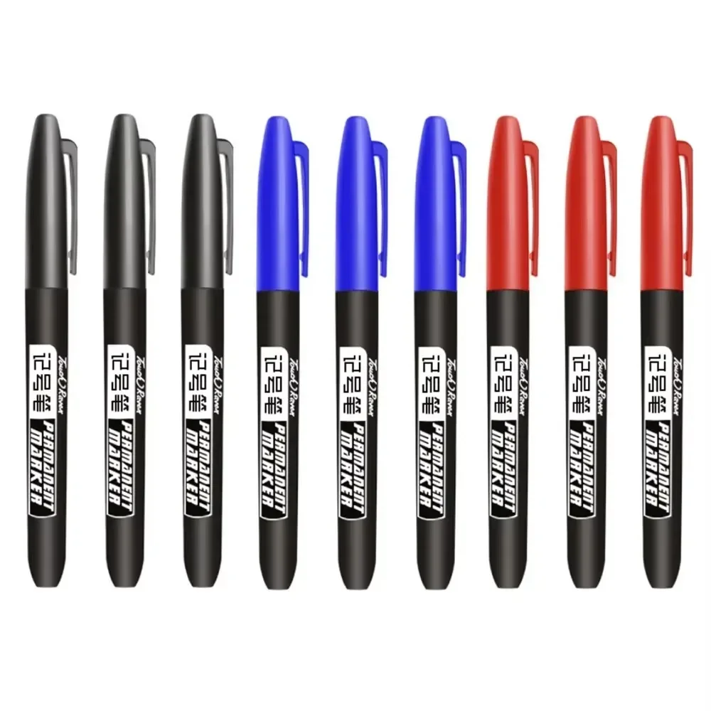 9 Pcs/Set Permanent Marker Pen Fine Point Waterproof Ink Thin Nib Crude Nib Black Blue Red Ink 1.5mm Fine Color Marker Pens