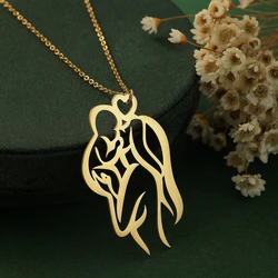 Mother and Baby Necklaces for Women Stainless Steel Chains Fashion Clavicle Choker Silhouette Jewelry Gift for Mother's Day