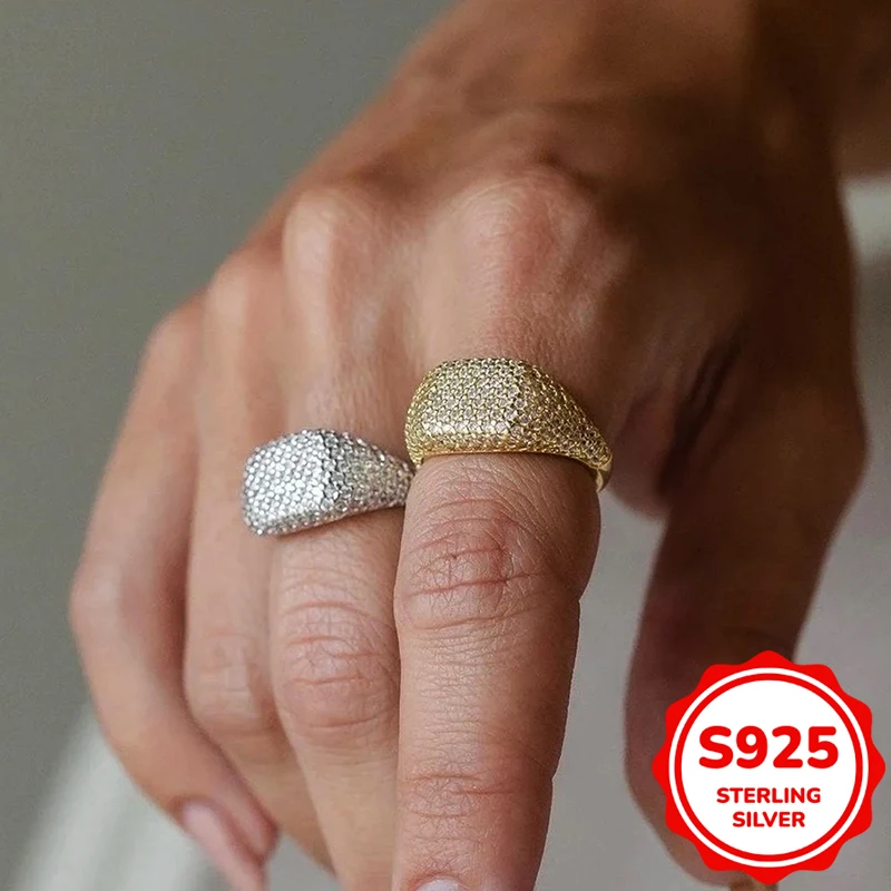 

Creative 18K gold S925 sterling silver square geometric full diamond couple ring women's Valentine's Day gift jewelry