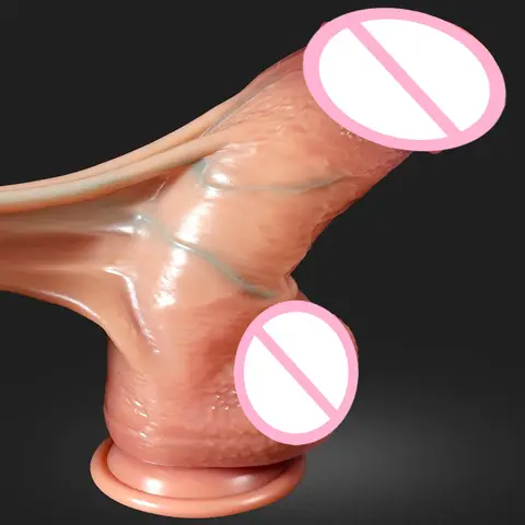 Realistic Dildo 2.36 Inch Diameter Double Layer Design 8 Inch Long Huge Thick Penis Silicone Material Big Dick Cock Adult Sex Toy Strong Suction Cup 2 Balls for Experienced Women