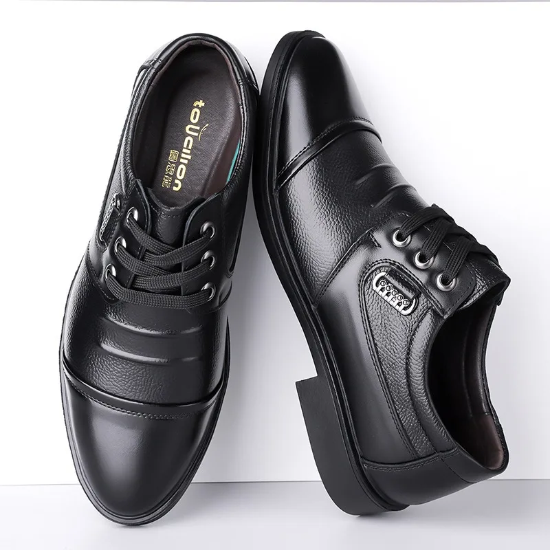 

Mens Cowhide Leather Shoes Classic Black Business Dress Shoes Lace Up Office Work Footwear Men's Casual Loafers Chaussure Hommes