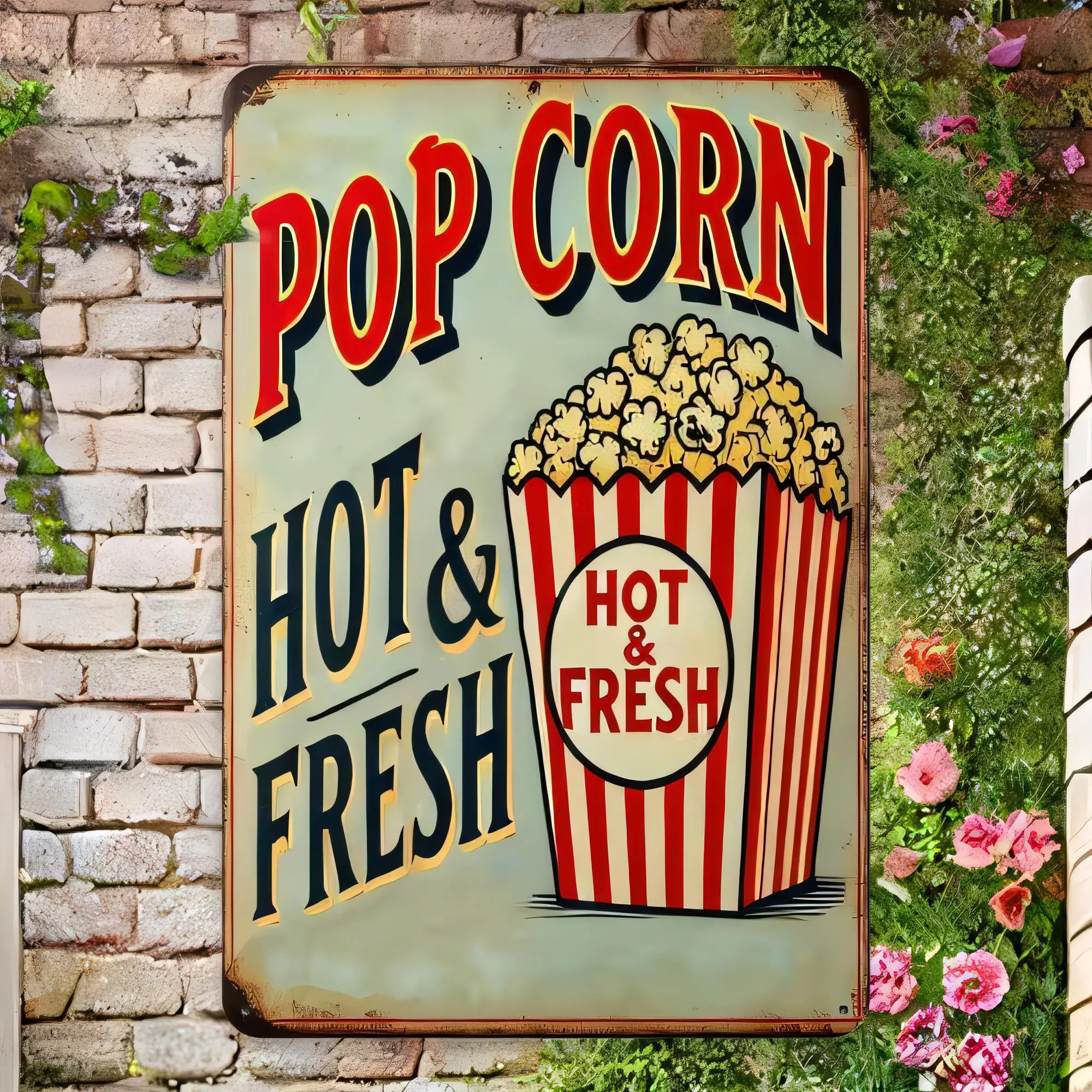 Tin Sign POP CORN Hot & Fresh Retro Movie Theater Snack Wall Decor Metal Poster Vintage Rustic Bar Kitchen Garden Plaque for Hom