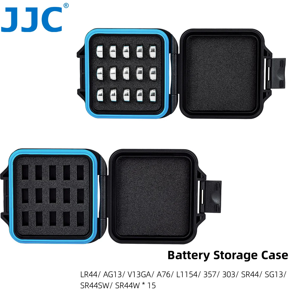 JJC Cell Battery Case For LR44/AG13/ V13GA/ A76/L1154/357/303/ SR44/SG13/ SR44SW/SR44W Battery Holder Container Box with15 slots