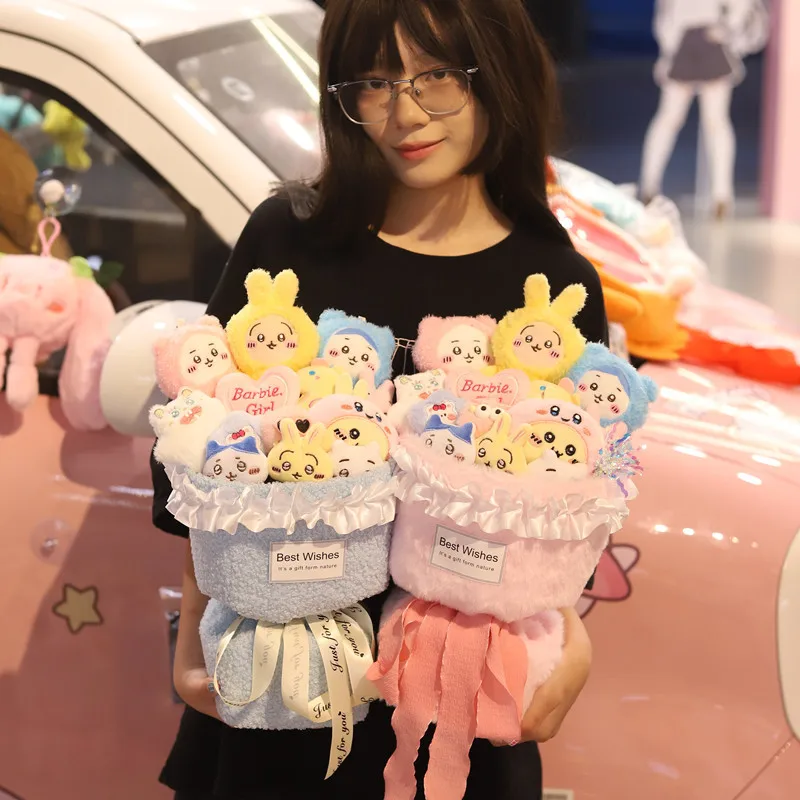 

Chiikawa Anime Kawaii MINISO Sanrio Flower Bouquet Birthday Gifts Lovely Doll Cute Cartoon Action Figures Fashion Gifts for Girl