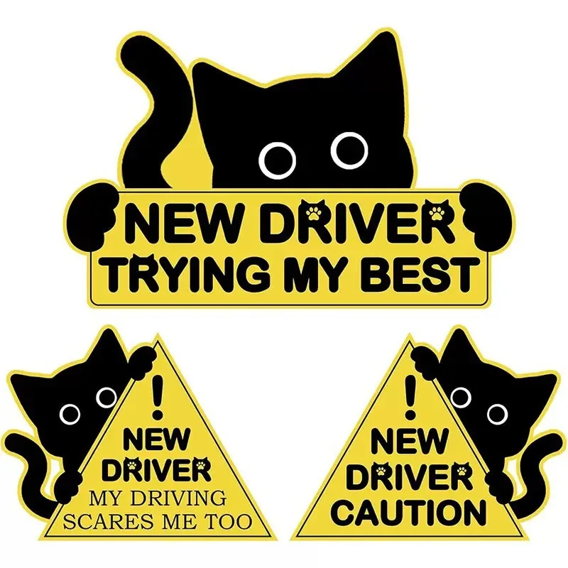 

1Pc Funny Black Cat Car Sticker, Reflective Caution Decal for New Driver Novice, Please Be Patient Universal Vinyl Sticker