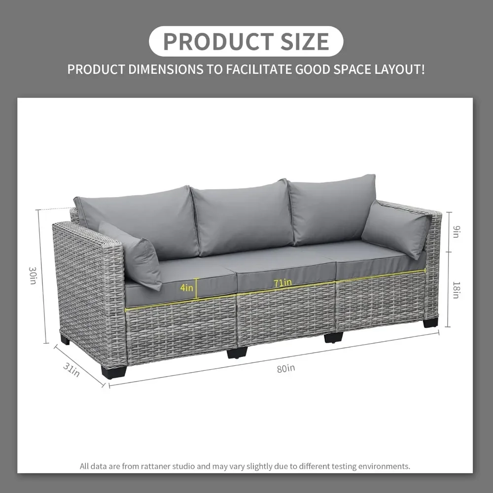 Outdoor Furniture Outdoor Couch Grey Wicker Patio Furniture 3-seat Sofa Deep Seat Hight Backrest with Waterproof Cover