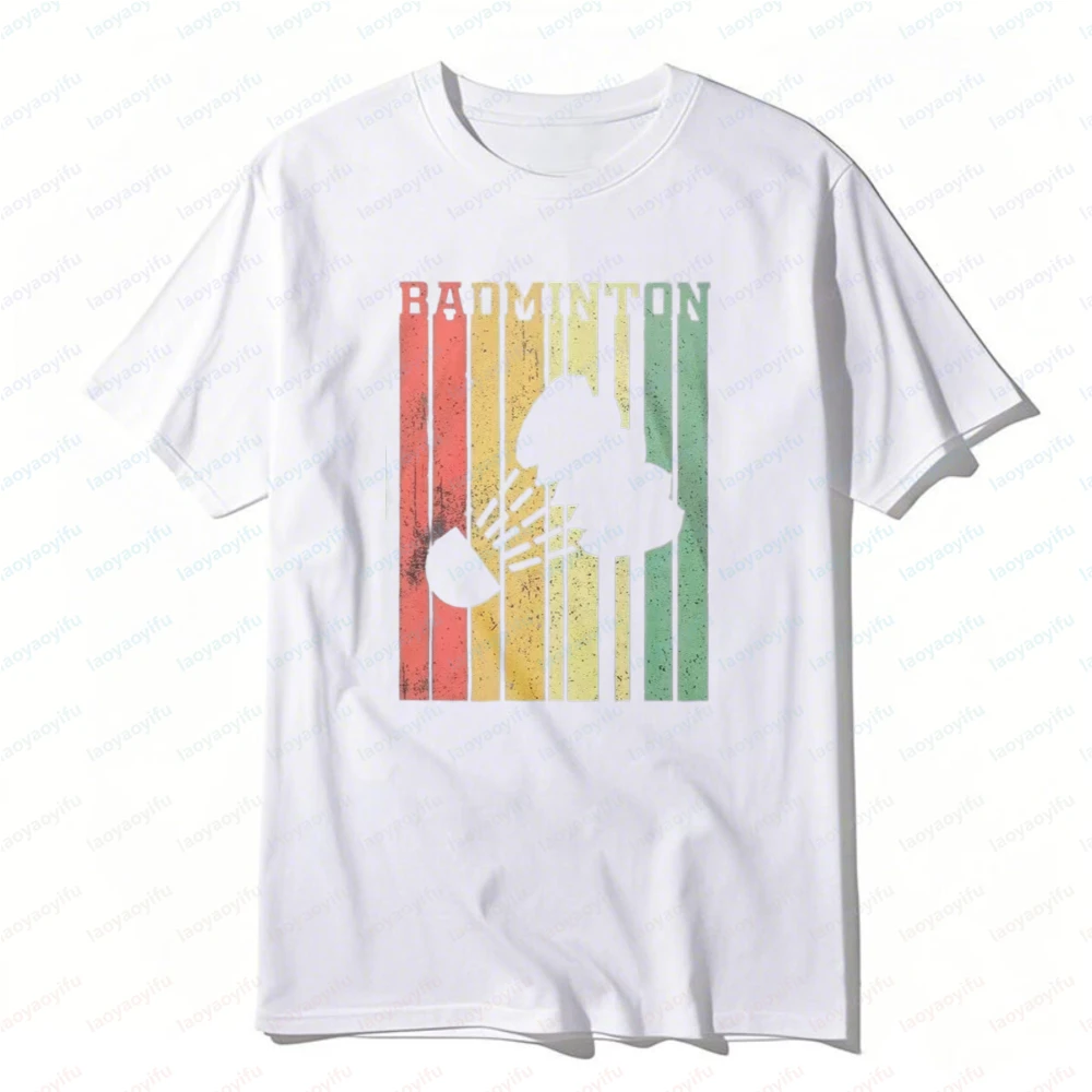 Badminton Sport Graphic Tee Vintage Style T-Shirt for Men Shuttlecock Fashion Streetwear Short-sleev Trendy Tops Athletic Wear