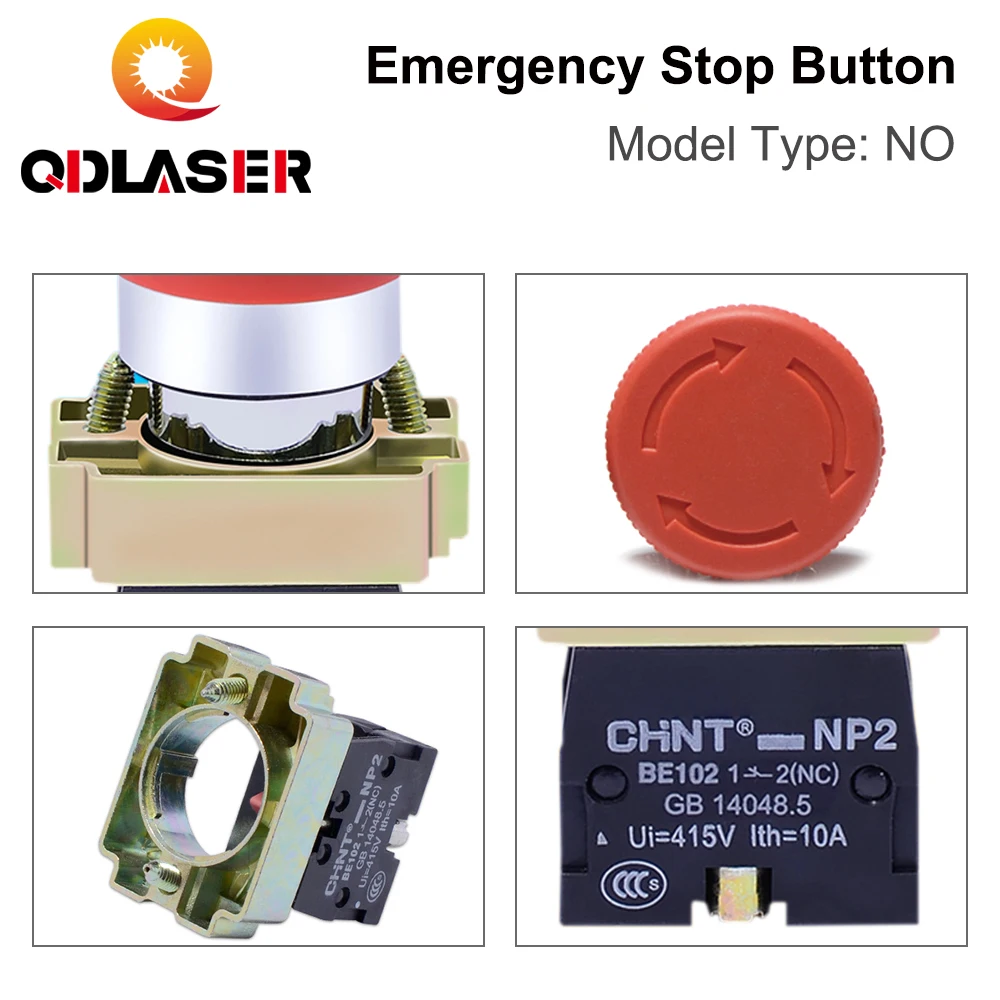 QDLASER Emergency stop switch button NC Momentary Latching BE102 for CO2 Laser Engraving Cutting Machine