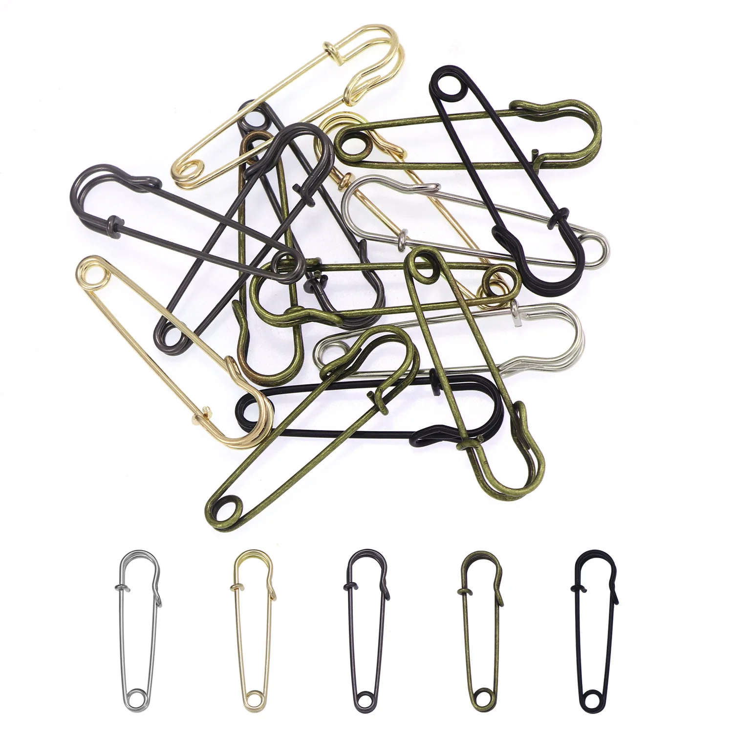 20Pcs 50mm Metal Safety Pins Silver/Gold/Black Large Safety Pin DIY Craft Sewing Tools Wedding Brooch Apparel Accessories