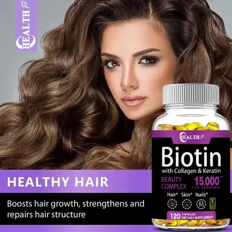 HEALTH with Biotin + Collagen + Keratin Supplement - for Hair, Skin, Nail Health | Non-GMO, 120 Capsules