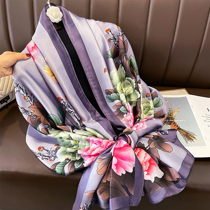 180*90cm Luxury Brand Women Summer Silk Scarves Shawl Lady Wrap Soft Female Europe Designer Beach Bandanna foulard muffler pareo