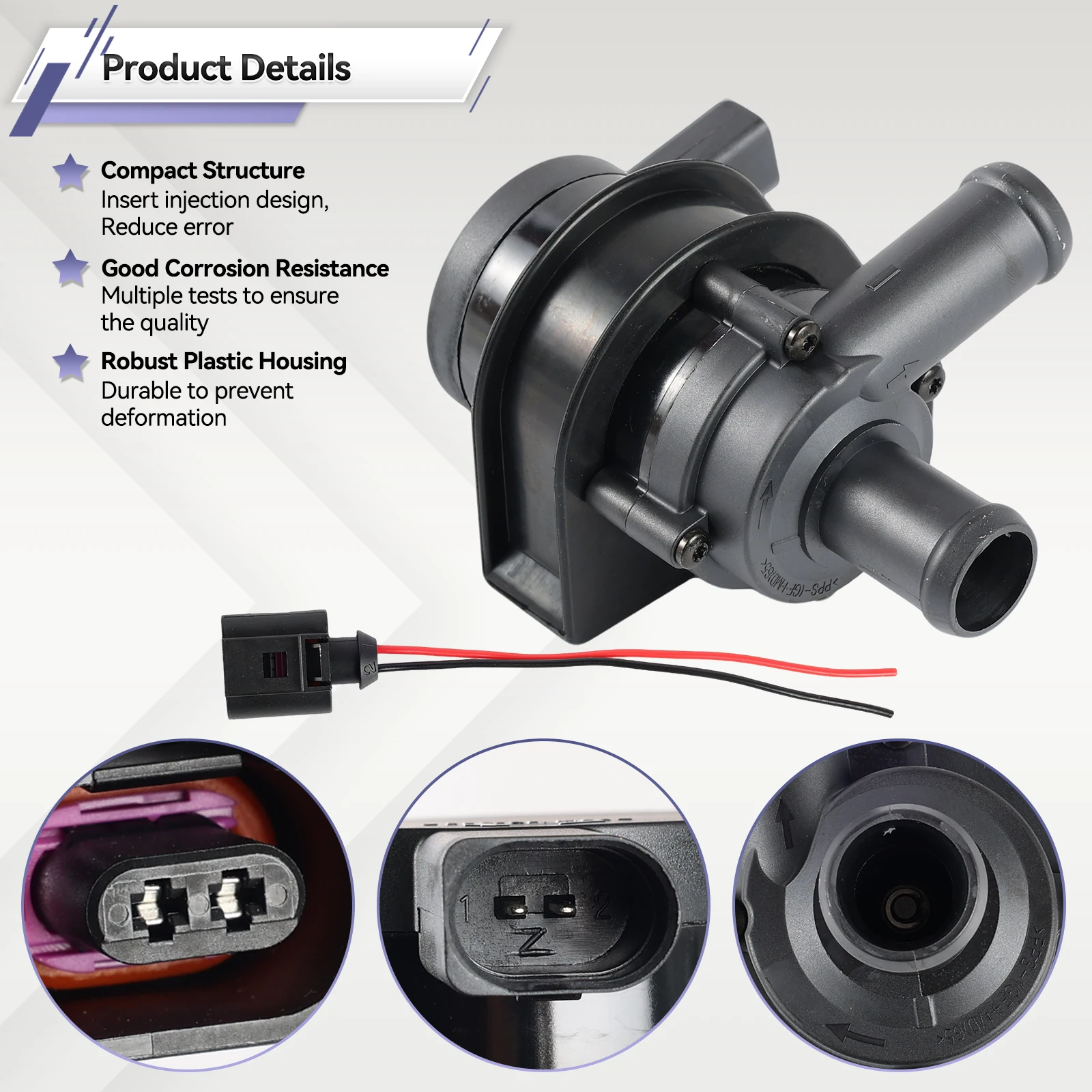 1K0965561J Cooling Water Pump Car Auto Additional Auxiliary Electric 12V for Jetta Golf CC Volkswagen VW Passat B5 B6 Audi A3 - view 4
