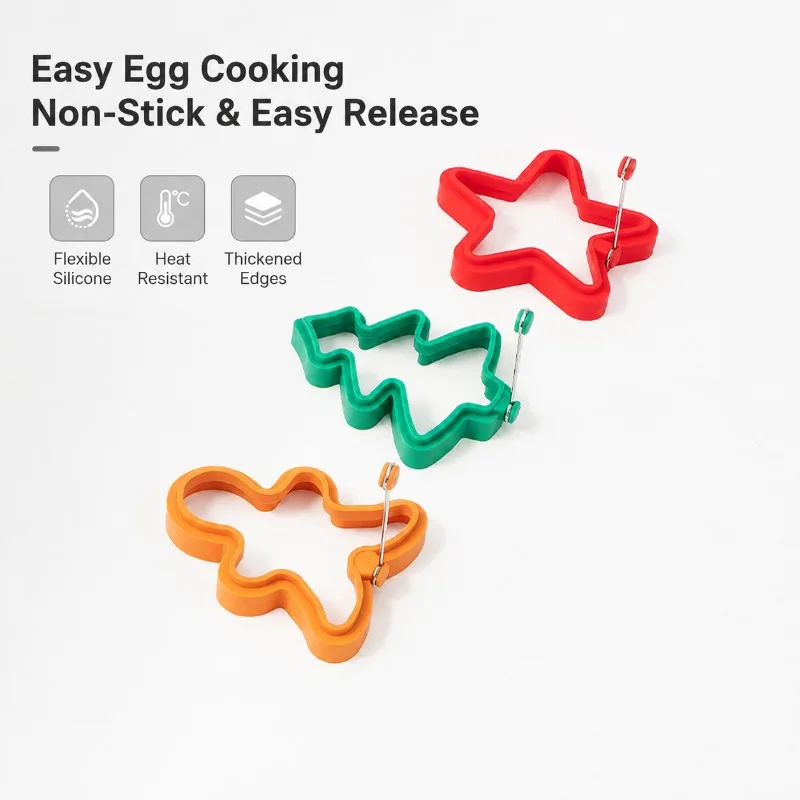 5 Star Christmas Tree Gingerbread Man Silicone Egg Frying Mold Pancake Maker Baking Tool Non Stick