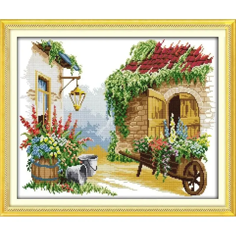 Joy Sunday News Printed Cross Stitch Kit ,  Easy Pattern with Aida and DMC Threads,  Stamped Fabric Embroidery Set-Little Float(