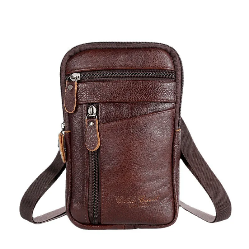 Men\'s Genuine Leather Waist Packs Bolsas Phone Pouch Bags Men Handbag Bag Small Chest Shoulder Belt Bag Crossbody Leather Bags