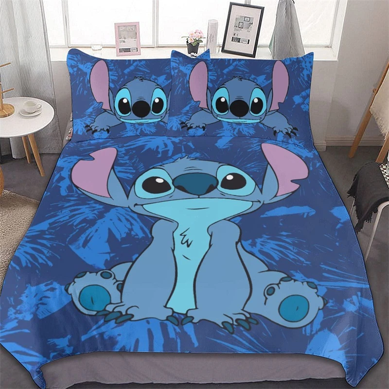 Stitch Anime Bedding Sets Cute Cartoon Printed Duvet Cover Soft Bedroom Decor Gifts for Boys Girls Teens Kids Adults Full Size