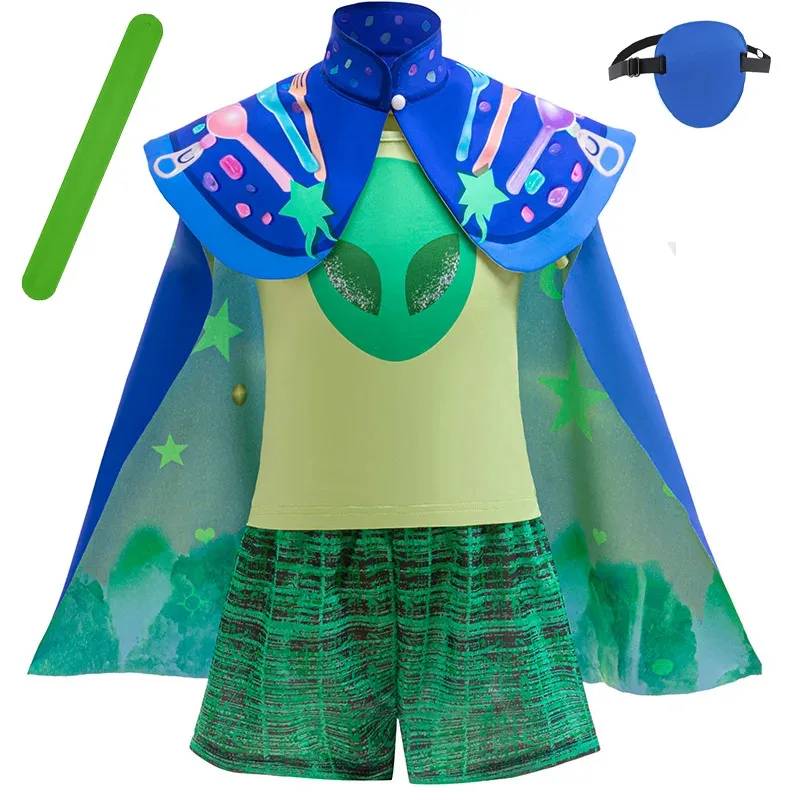 

6PCS Movies Elio Halloween Cosplay Costume Children Green Alien Clothes+Socks For Kids Boys Performance Party Festival Dress Up