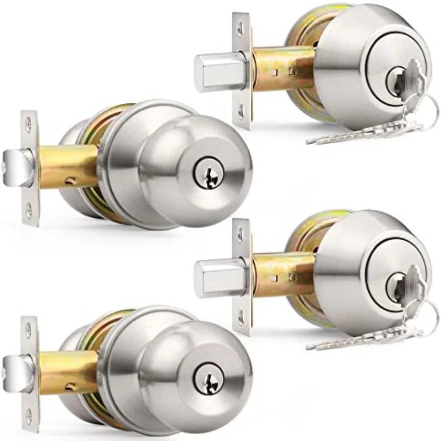

Entry Door Knob and Double Cylinder Deadbolt Combo Pack, Keyed on Both Sides, Front Door and Exterior Gate Lockset Hardware, of