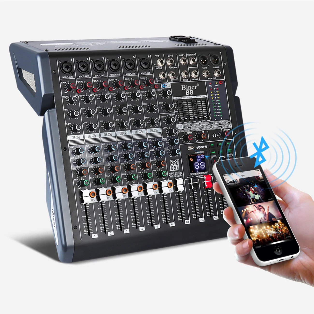 B8 Professional  Audio Mixer Built in 99 Reverb Effect 10 Channel DJ Digital USB console audio interface usb
