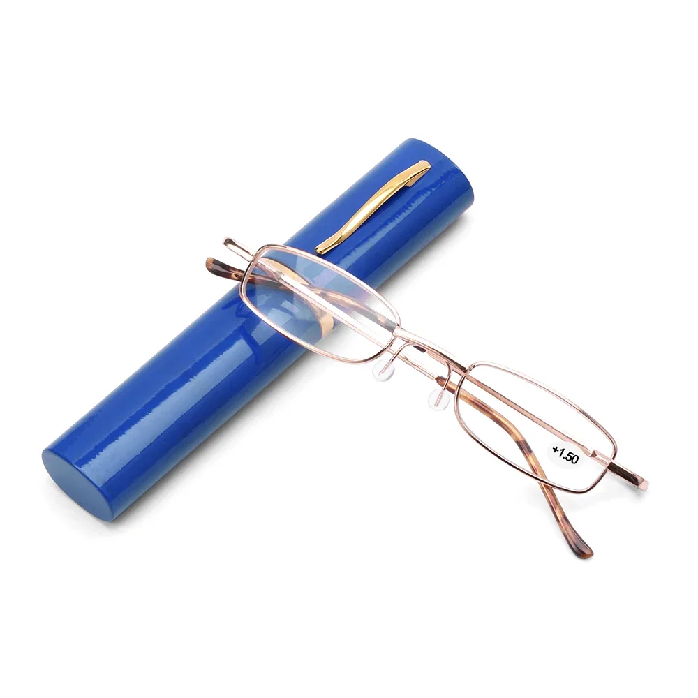 Portable Presbyopic Glasses Unisex Reading Glasses with Pen Tube Case Metal Case Spring Hinge Eyeglasses  Gafas +1 To +4