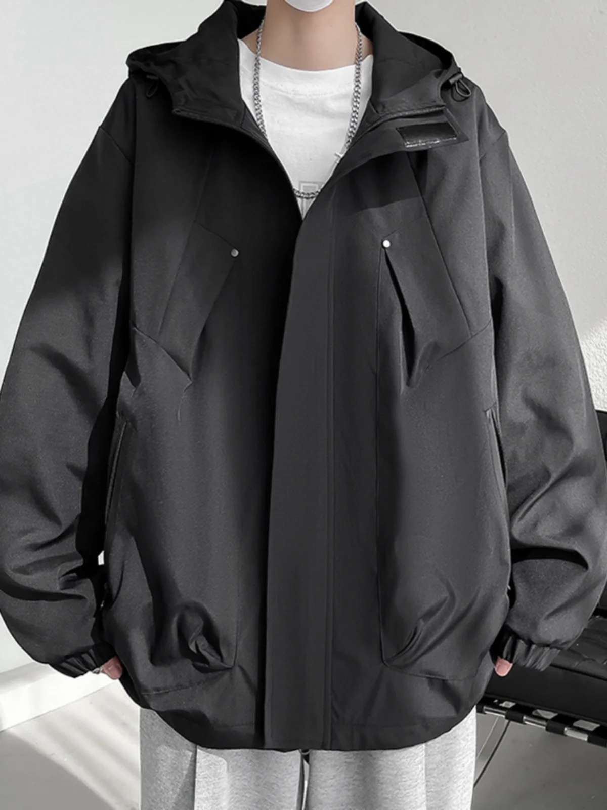 

Мужская демисезонная куртка свободного кроя для активного отдыха, молодежная модная рабочая одежда в американском стиле, функциональная ветрозащитная куртка на молнии с длинными рукавами