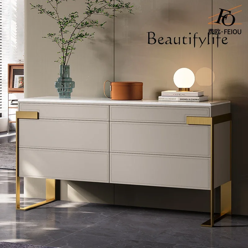 V Light Luxury Six-bucket Dining Side Cabinet Italian Fashion Custom Advanced Bedroom TV Cabinet Storage Storage Cabinet