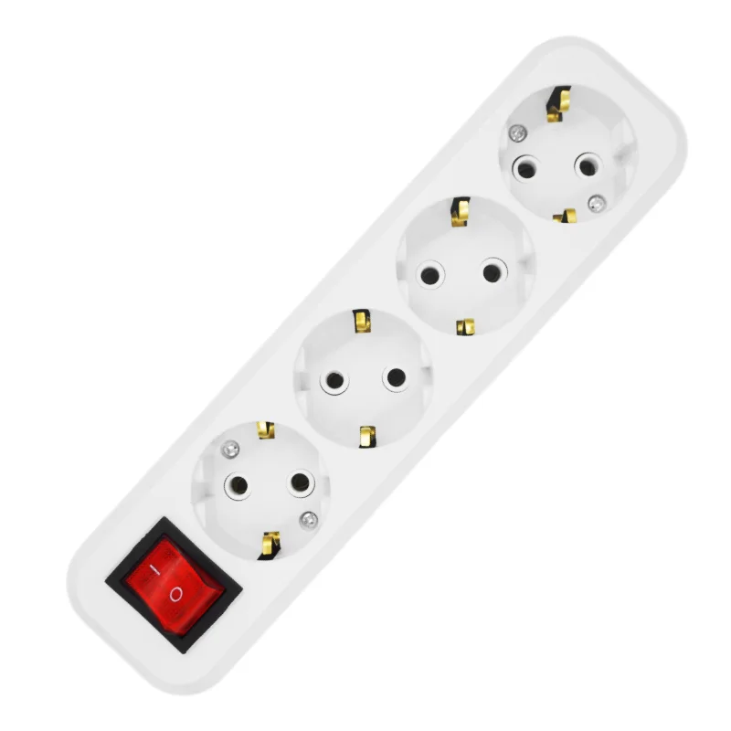 16A Extension Socket 4 Way EU Standard Without Cable With Button Power Strip Flame Resistant