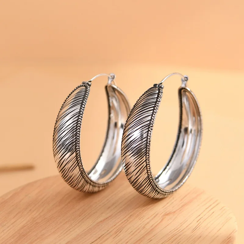 

Серебряные серьги-кольца S925, простые, большие, элегантные, в европейском стиле, для женщин