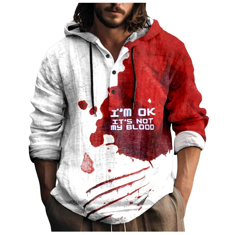 2024 new I AM FINE art graffiti red hooded shirt foreign trade new hot selling hoodie tops men\'s fashion pullover