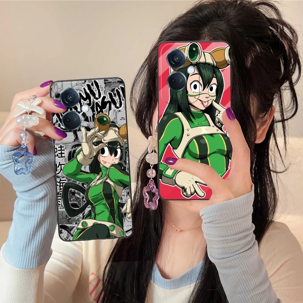 Hero Tsuyu Asui Froppy Cell Phone Case for OPPO Find X5 X3 X2 A93 Reno 8 7 Pro A74 A72 A53 Black Soft Phone Cover Shell