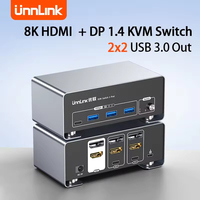 Unnlink 8K 60Hz 2x2 HDMI DP 1.4 Dual Monitor KVM Switch USB 3.0 KVM Switch 2 in 2 out
