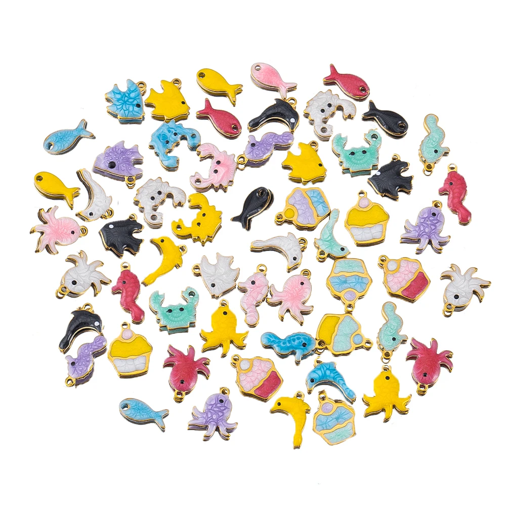 

10pcs Stainless Steel Enamel Ocean Charms Set Octopus Seahorse Dolphin Crab Clown Fish for DIY Jewelry Bracelets Making Pendants