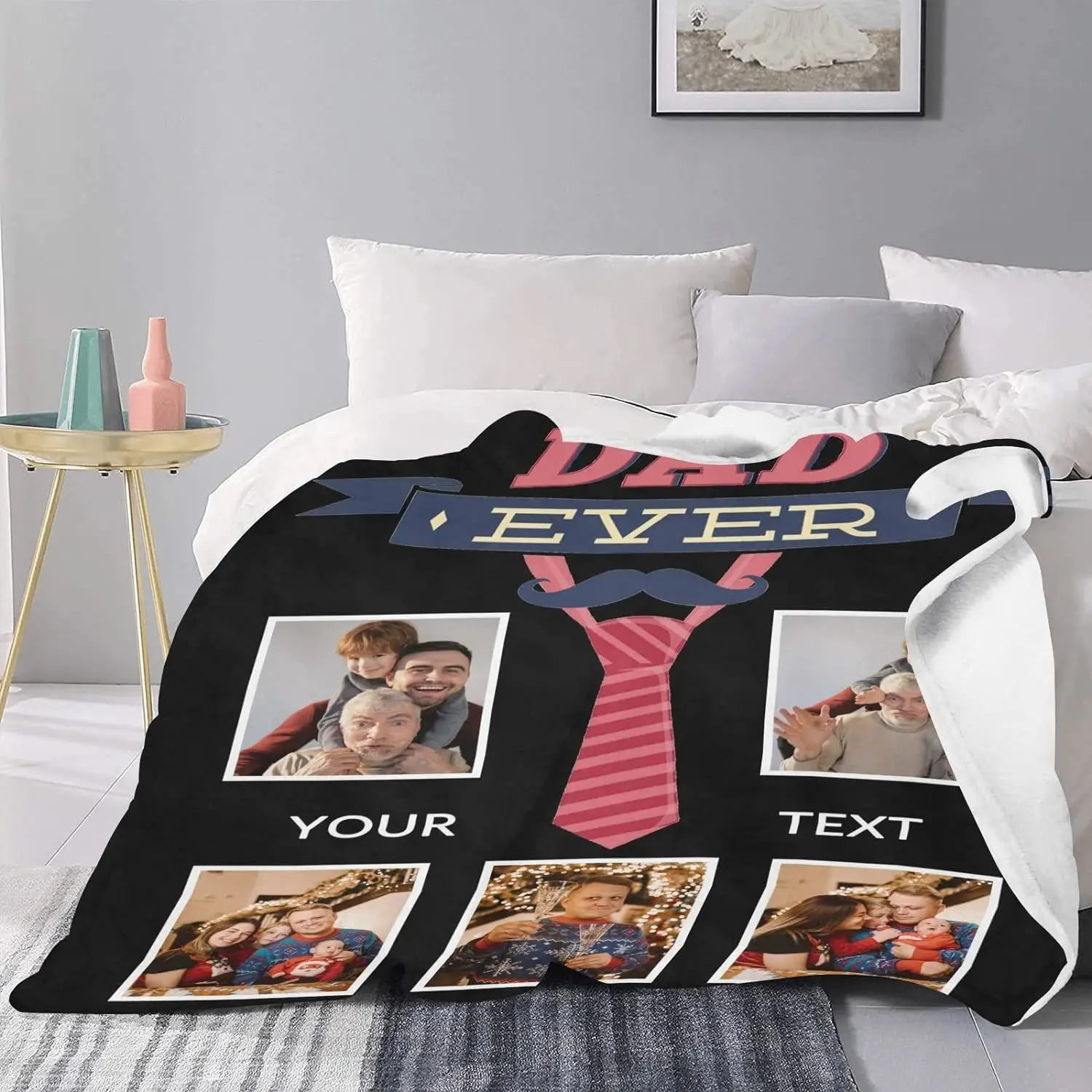 Customized Blanket with Photo Text Personalized Picture Blanket with Photo Collage Customized Tassel Father's Day Gift