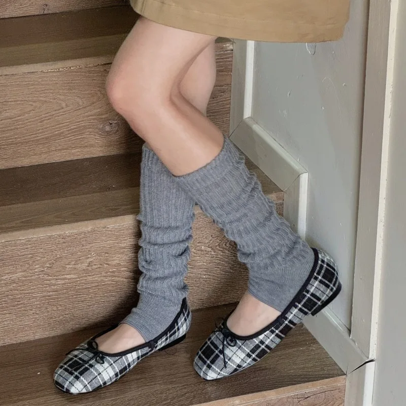 

Y2K Ribbed Stacked Leg Warmers Solid Color Slouchy Socks with Foot Gril Fashion Breathable Knit LegwarmersDouble Knit Ankle Sock