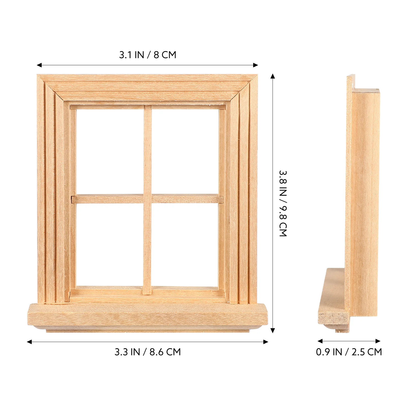 Effen raam met vier ruit, miniatuur frame met vier roosters, huismeubilair, houten klein modeldecoratie