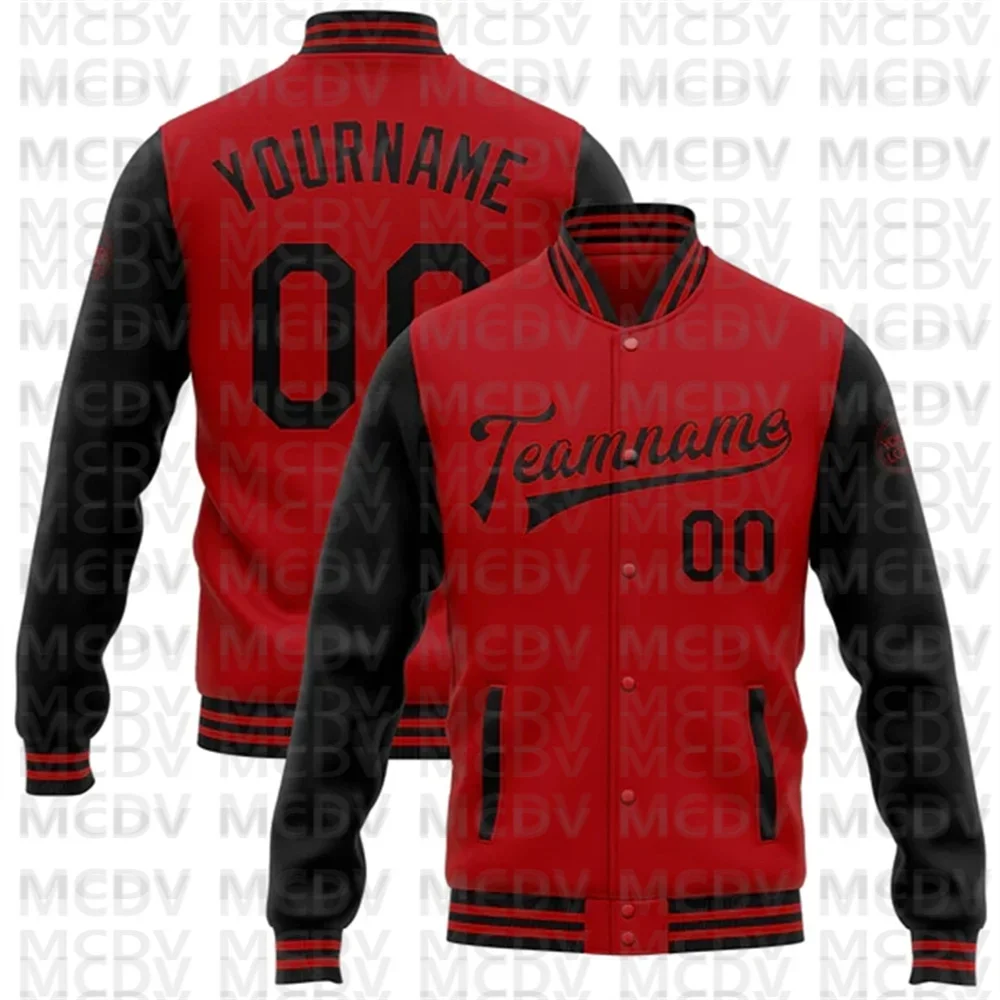 

Custom Red Black Bomber Full-Snap Varsity Letterman Two Tone Jacket