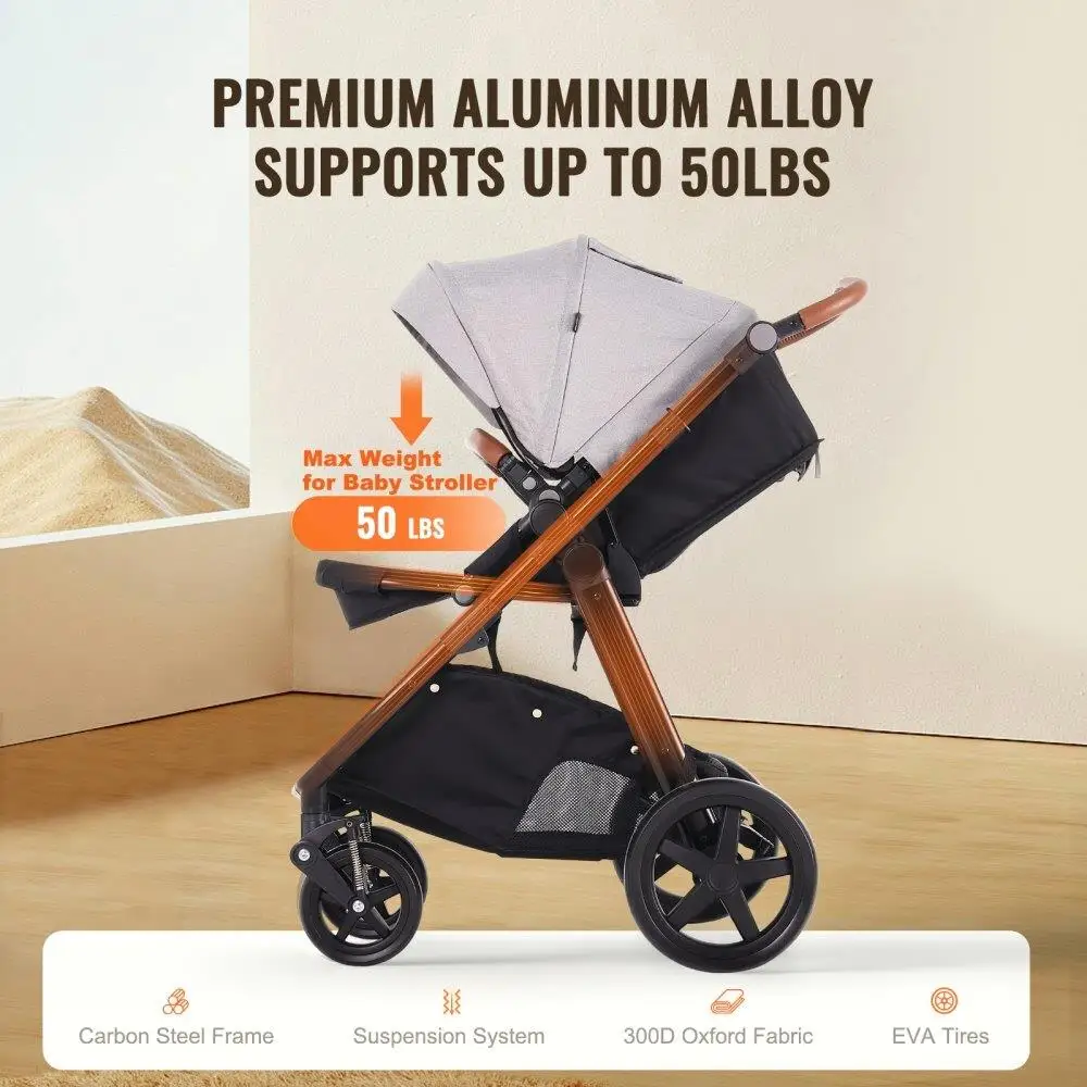 Stroller Travel System Bassinet Playard Baby Combo Set Light Gray