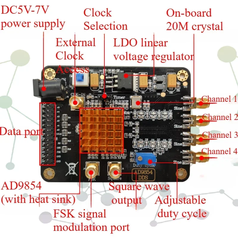 AD9854 DDS Waveform Generator (200MHz) - Supports Sine/Square Wave, AM/FM/FSK for Laboratory Measurement & Embedded Systems