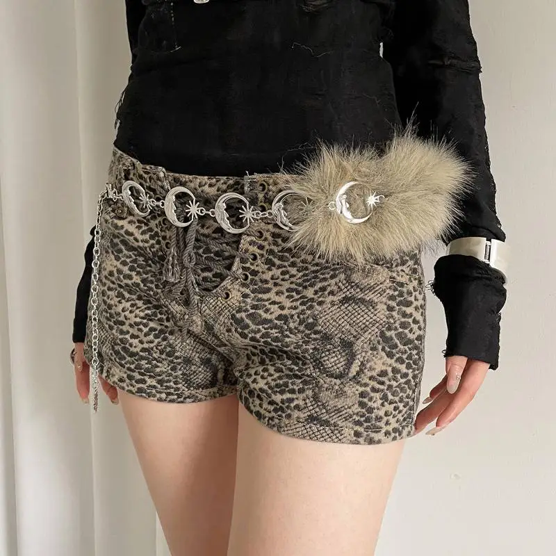 الراقية فو الفراء المرقعة سلسلة الخصر المعدنية للنساء خمر القمر الخصر سلسلة تنورة الجينز الملابس والاكسسوارات