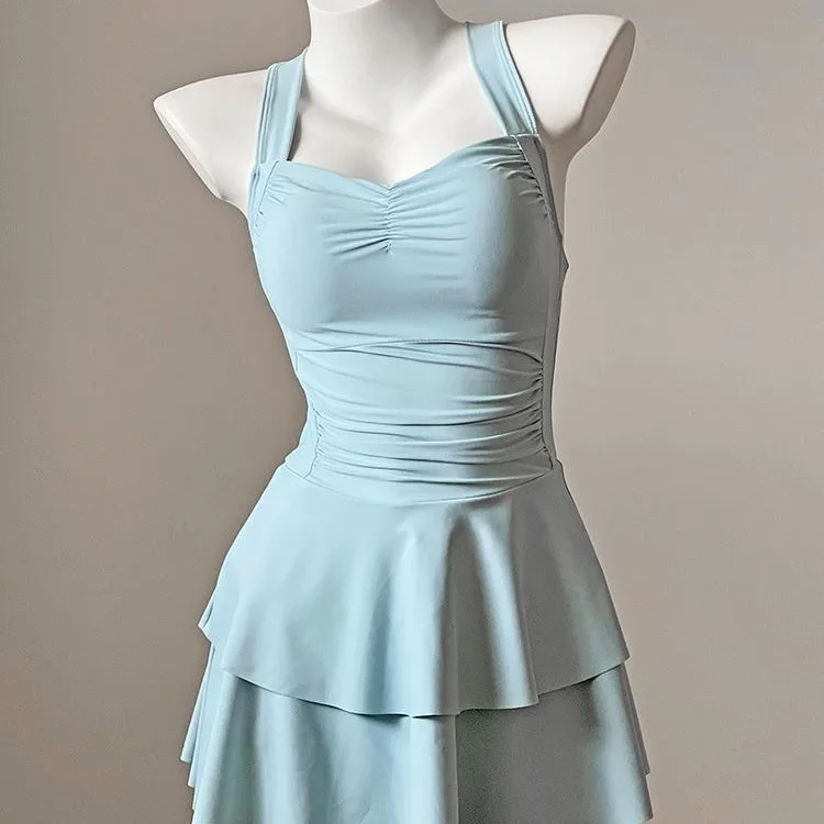 

Синий купальник Macaron, женский консервативный тонкий корейский вариант, высококачественный купальный костюм с маленькой грудью и горячими источниками