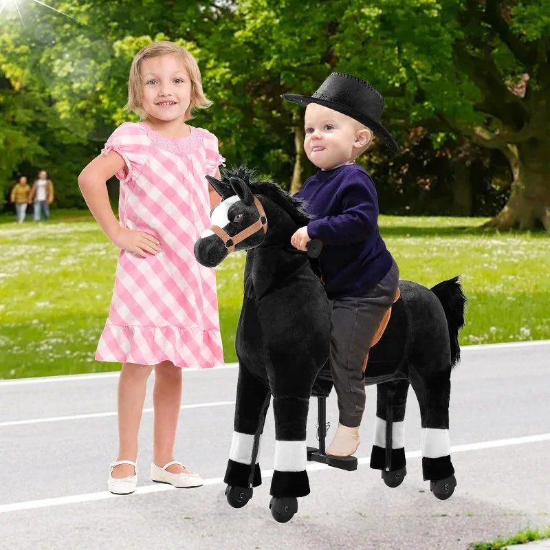 Passeio de cavalo para crianças com rédeas e chapéu de cowboy (altura de 35,43 '') Passeio de cavalo de pelúcia animal andando, carga máxima 165LBS