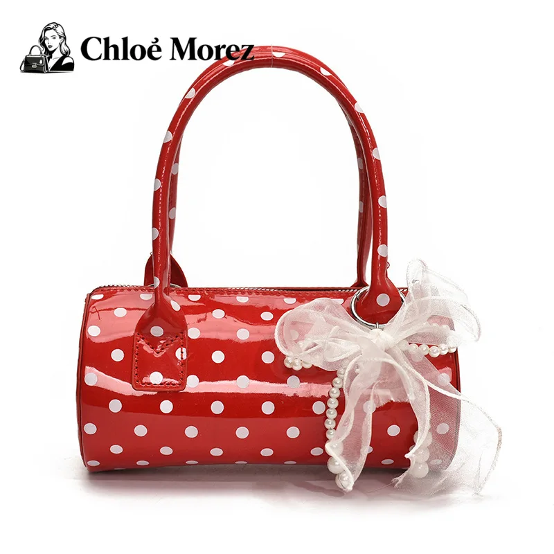 

Wave Point Bag Fashion Bow Western Style Versatile Handheld Single Shoulder Cylindrical Bag
