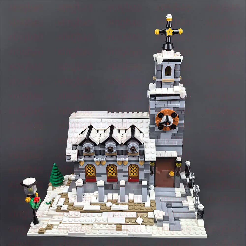 1074PCS MOC Winter City Street Snow House Building Blocks Street View Scene Assemble Model Bricks Kid Toy Gift Birthday Gift