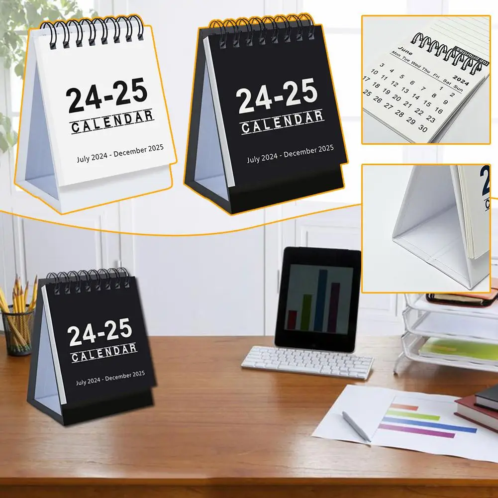 2024-2025 Retro Simple Solid Color Desk Calendar Desktop Daily Organizer Calendar Paper Mini Agenda Stand Table Planner Yea O1N6